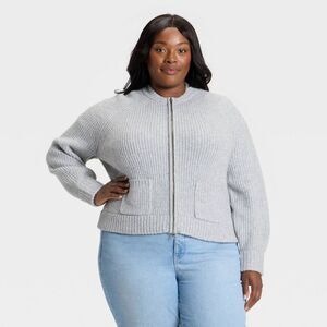 Ava & Viv - Women's Double Zip Cardigan Sweater - Ava & Viv Gr Gray